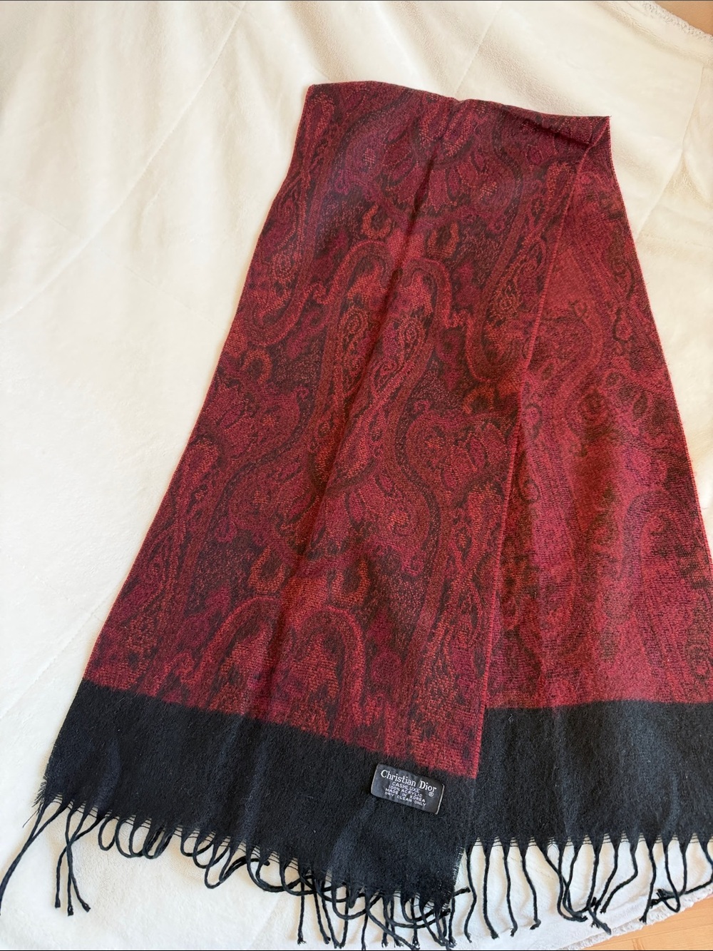 Dior Black and Red Logo Fringe Scarf